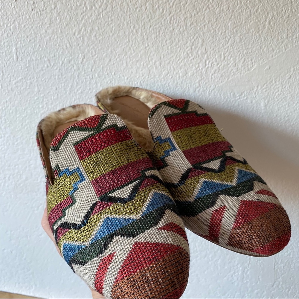 Multicolor Aztec Fur Mules - Picture 2 of 10